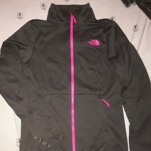 Women’s North Face Dark grey and pink crew neck